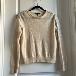 Maje size 1 beige lambswool/cashmere sweater with leather on shoulders. no